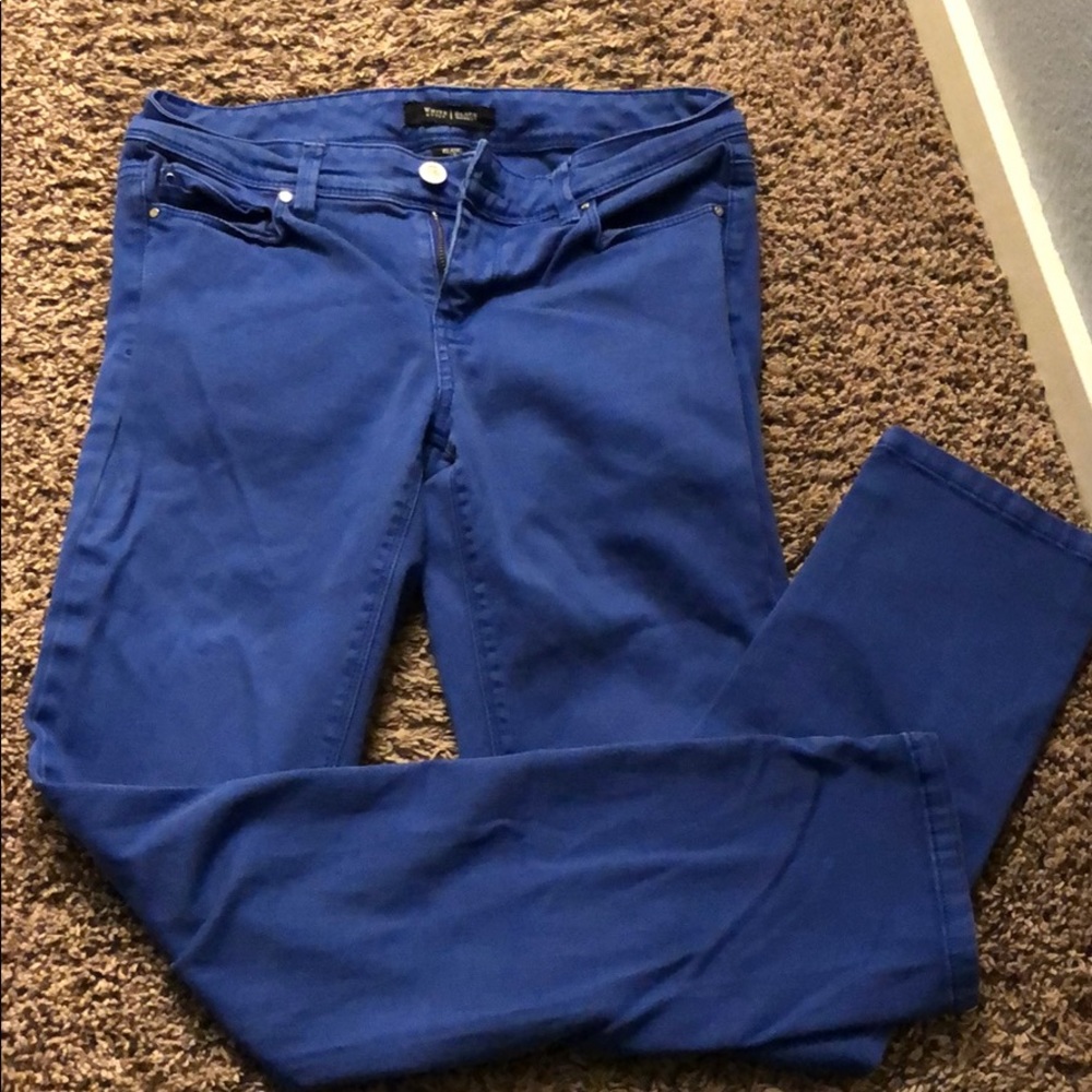 Bright blue skinny jeans